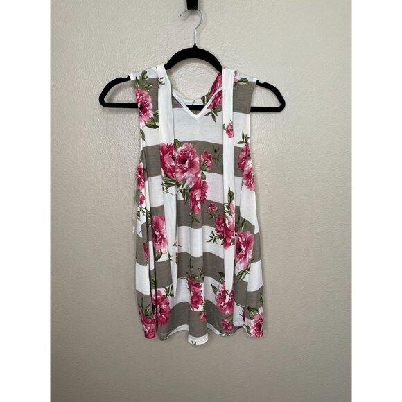 P S Kate Tank Top Womans Medium White with Floral and Stripes Polyester‎ Spandex - Picture 5 of 6